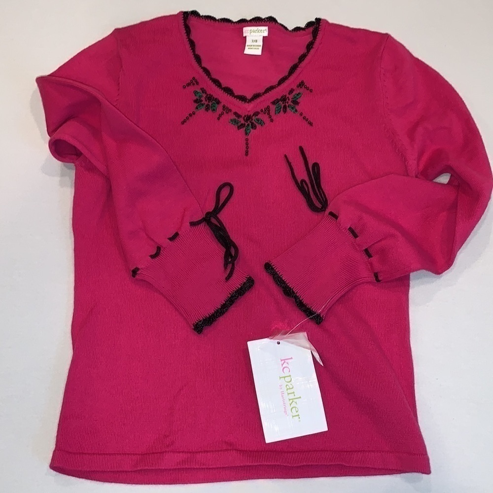 Casey Parker by Hartstrings Girls Embellished V-Neck Knit Sweater NWT